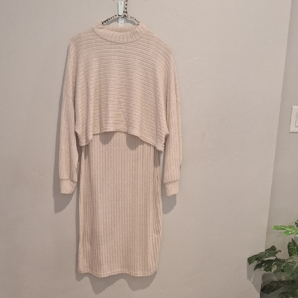 SHEIN Cream Sweater Dress W/Summer Bodycon Dress Underneath Size L